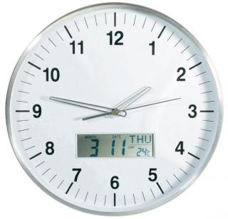 Nástenné DCF hodiny LCD Multi, chróm 35 cm