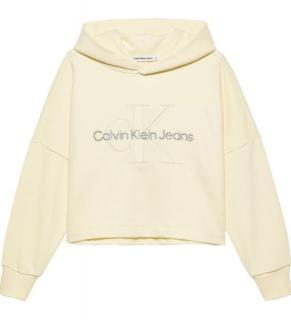 Detská mikina s kapucňou Calvin Klein Jeans-krémová