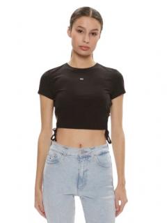 Rebrované tričko crop top Tommy Hilfiger čierny