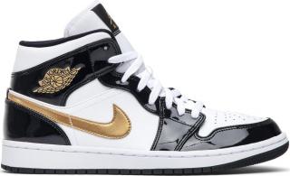 Air Jordan 1 Mid Patent Black White Gold Veľkosť: 44,5