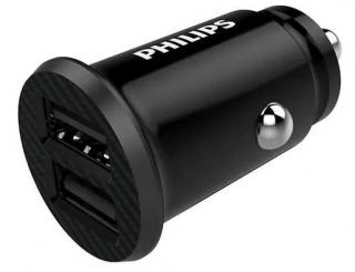 Adaptér do auta Philips DLP2510/03 / 2 výstupy USB-A / zapaľovač cigariet / čierny / POŠKODENÝ OBAL