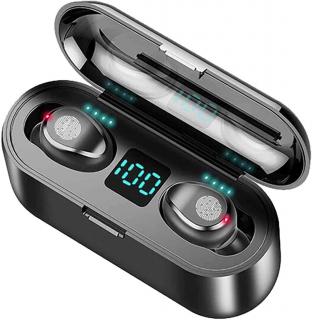 Bezdrôtové slúchadlá F9 TWS Bass Hifi / Bluetooth / LED displej / čierne / ZÁNOVNÉ