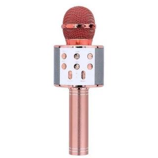 Bezdrôtový mikrofón pre karaoke s ovládačom prehrávania D18 / Bluetooth / ružové zlato