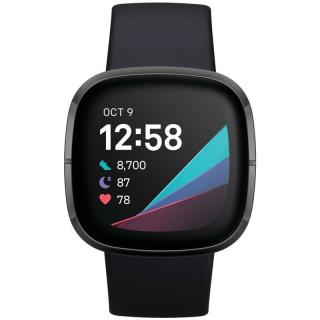 Inteligentné hodinky Fitbit Sense FB512BKBK / 41 mm / AMOLED displej / GPS / karbónová/grafitová nehrdzavejúca oceľ / Bluetooth 5.0 / sivá / ROZBALENÉ