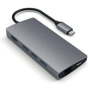 USB Hub Satechi USB-C multiportový adaptér (HDMI 4K, 3x USB 3.0, USB-C, MicroSD, SD, Ethernet V2) (ST-TCMA2M) / sivá / ROZBALENÉ