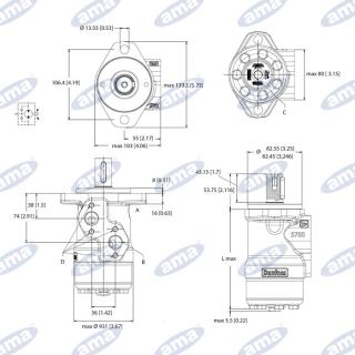 HYDROMOTOR ORBITÁLNY DANFOSS OMP X 100 HRIADEĽ 25mm a prírubou SAE A