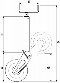 OPORNÉ KOLESO VLEČKY d70 ZDVIH 300mm 900kg A330 B460 D940 E234 G390mm