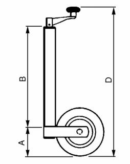 OPORNÉ KOLESO VLEČKY PROFIL d35 ZDVIH 220mm 75kg A85 B400 D560mm