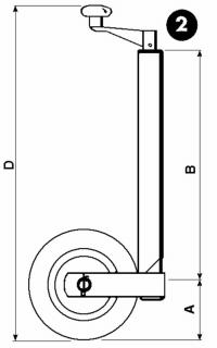 OPORNÉ KOLESO VLEČKY PROFIL d48 ZDVIH 220mm 150kg A120 B420 D630mm