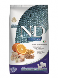 Farmina N&amp;D Dog OCEAN (AG) Adult Medium &amp; Maxi, Codfish, spelt, oats &amp; orange 2,5kg