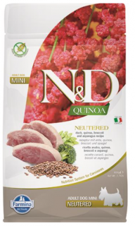 Farmina N&amp;D Dog QUINOA (GF) Adult Mini, neutered, Duck, broccoli &amp; asparagus 0,8kg