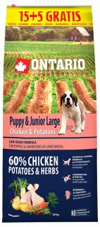 Ontario granuly Puppy &amp; Junior Large kura a zemiaky 15+5 kg zadarmo