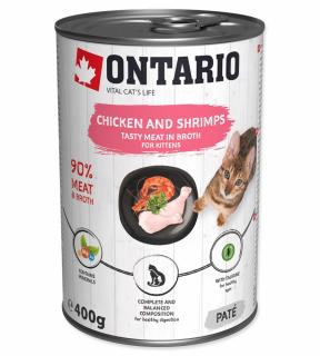 Ontario konzerva pre mačiatka Chicken &amp; Schrimps 400g