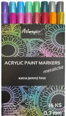 Artmagico Akrylové fixky Extra jemný hrot 0,7 mm - metalické 16 farieb