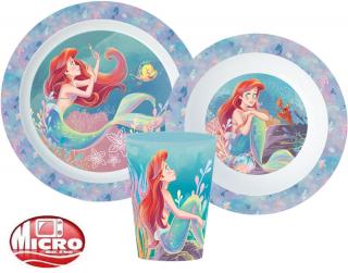 Jedálenský riad Disney Princess Ariel, mikro plastový set, s pohárom 260 ml