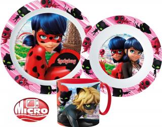 Jedálenský riad Miraculous Ladybug, mikro plastový set s hrnčekom 265 ml