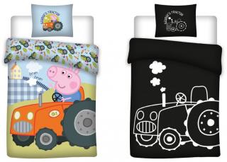 Peppa Pig Tractor svieti v tme Detská posteľná bielizeň 100x135cm, 40x60cm