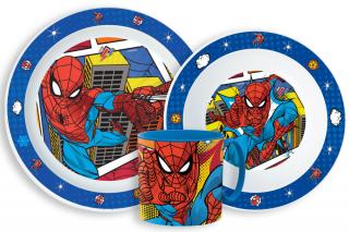 Spiderman Grid Dinnerware, mikro plastový set s hrnčekom 265 ml