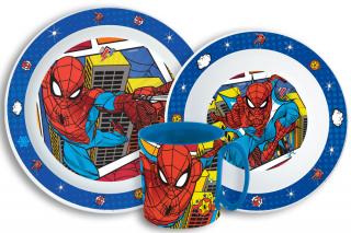 Spiderman Grid Dinnerware, Mikro plastový set s hrnčekom 350 ml