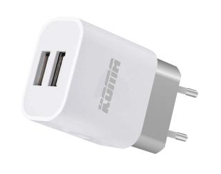 KOMA Nabíjačka do siete univerzálna, 2x USB, 2.1A, 10W, biela