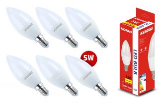 Sada 6ks LED žiaroviek KOMA E14 5W, sviečka, 230V, 400lm, 30000h, 6500K studená biela