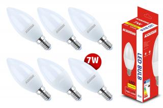 Sada 6ks LED žiaroviek KOMA E14 7W, sviečka, 230V, 560L, 30000h, 6500K studená biela