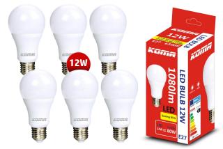 Sada 6ks LED žiaroviek KOMA E27 12W, 230V, 1080lm, 20000h, 6500K studená biela