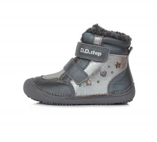 Dievčenské zimné topánky zateplené BAREFOOT s kožušinkou-Dark Grey  DDstep