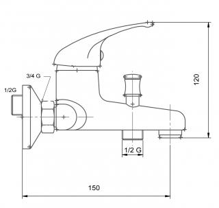 NOVASERVIS METALIA 55 Vaňová nástenná batéria 100mm 55024,0 chróm - biela-chróm-plná