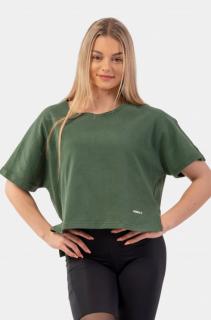 NEBBIA Voľné crop tričko The Minimalist z organickej bavlny 417 - Zelená - XS