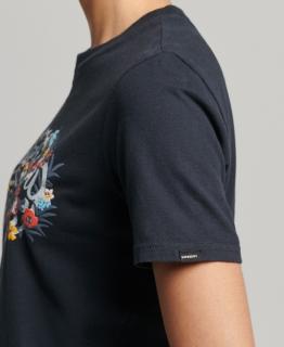 Superdry dámske tričko Floral Scripted T-Shirt - Black - 10