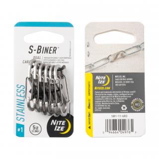 Nite Ize S-Biner Stainless Steel Oceľová obojstranná karabína veľkosť a farba: #01 nerez 6 pack