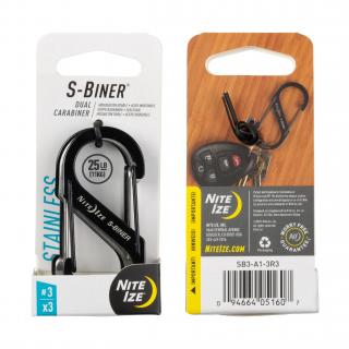 Nite Ize S-Biner Stainless Steel Oceľová obojstranná karabína veľkosť a farba: #03 COMBO 3 pack (2x čierná, 1x nerez)