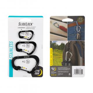 Nite Ize SlideLock Stainless Steel Oceľová karabína s bezpečnostnou poistkou veľkosť / farba: COMBO 3 pack čierná