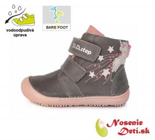 DD Step Barefoot dievčenské kotníkové topánky jarné jesenné DD Step Šedoružové 063-904A, Veľkosť obuvi 35