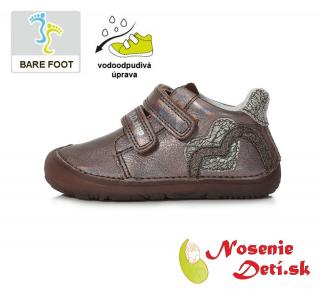 DD Step Barefoot topánky jarné jesenné dievčenské DD Step Bronze Srdiečka 073-328B, Veľkosť obuvi 20