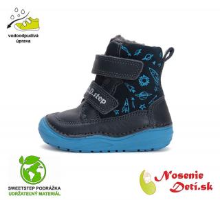 DD Step Chlapčenské zimné kožené topánky čižmy D.D. Step Royal Blue Vesmír W071-42680B, Veľkosť obuvi 21