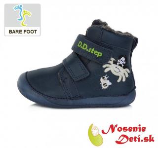 DD Step Detské chlapčenské zimné barefoot topánky DD Step Tmavomodré Pavúčik 070-111, Veľkosť obuvi 21