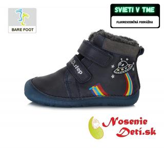 DD Step Detské chlapčenské zimné barefoot topánky DD Step Tmavomodré UFO 073-355, Veľkosť obuvi 25