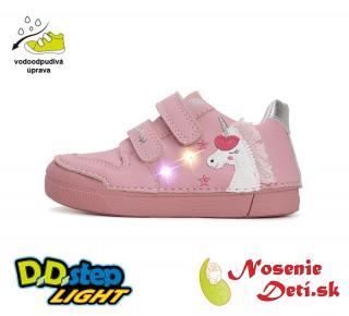 DD Step Dievčenská blikajúca obuv D.D. Step svietiace topánky Pink Jednorožec 068-42893A, Veľkosť obuvi 26