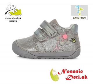 DD Step Dievčenské barefoot jarné jesenné topánky DD Step Strieborné Kvietok 070-375A, Veľkosť obuvi 20