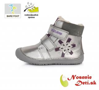 DD Step Dievčenské zimné barefoot topánky DD Step Strieborné s vločkou 063-915 AM, Veľkosť obuvi 36