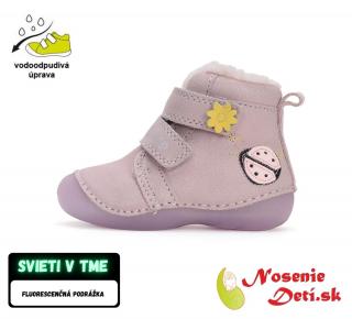 DD Step Dievčenské zimné topánky alternatíva barefoot D.D. Step Mauve Lienka  W015-42562B, Veľkosť obuvi 19