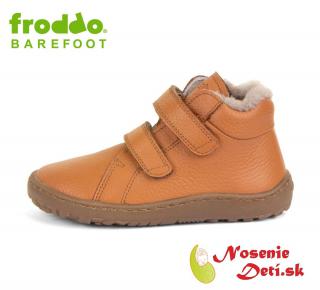 Froddo Detské barefoot zimné kožené topánky Froddo Winter Furry Cognac, Veľkosť obuvi 28