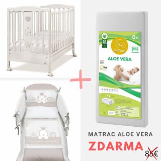 Italbaby detská postieľka so spúšťacím bokom Baby Re biela s komplet výbavou + matrac ZDARMA