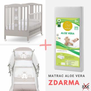 Italbaby detská postieľka so spúšťacím bokom Baby Re hnedá s komplet výbavou + matrac ZDARMA