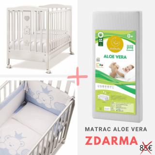 Italbaby detská postieľka so spúšťacím bokom Baby Re modrá s komplet výbavou + matrac ZDARMA