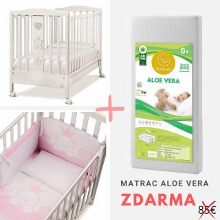 Italbaby detská postieľka so spúšťacím bokom Baby Re ružová s komplet výbavou + matrac ZDARMA