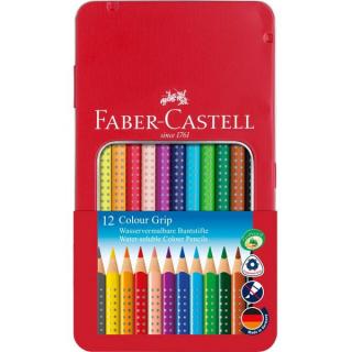 FABER CASTELL Akvarelové pastelky Color Grip set 12 farieb v plechovej krabičke, Faber-Castell