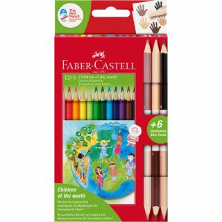 FABER CASTELL Pastelky Deti sveta Triangular set 12+6 farebné, Faber Castell